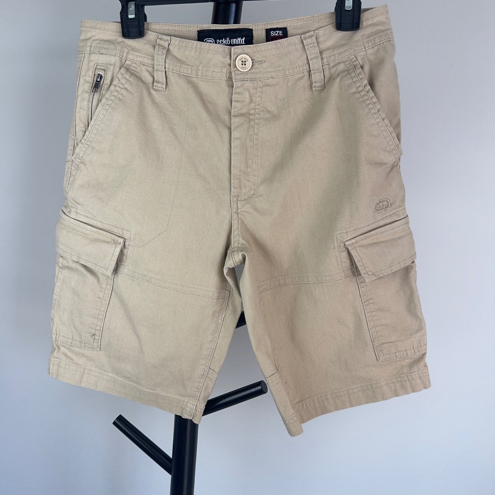 Ecko Unltd Mens Tan Khaki Cargo Shorts Size 30 Y2K Gorpcore Skater Streetwear
